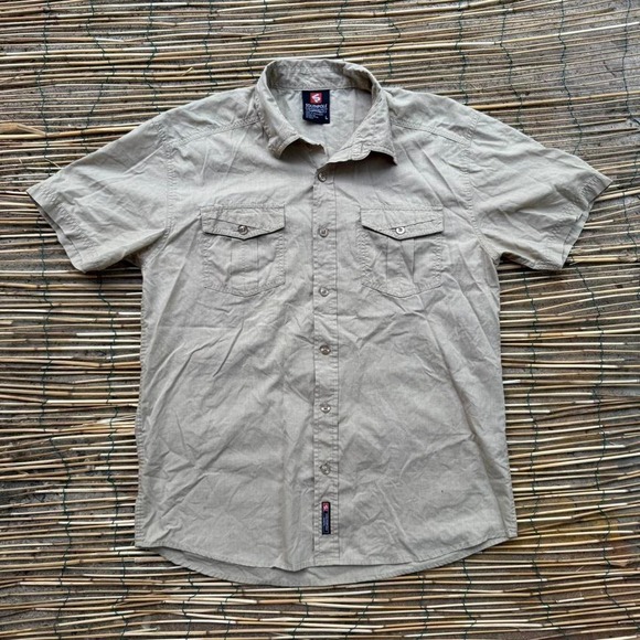 Southpole Y2K Utility Workwear Shirt Khaki Beige Size Large Button Up - Picture 2 of 8